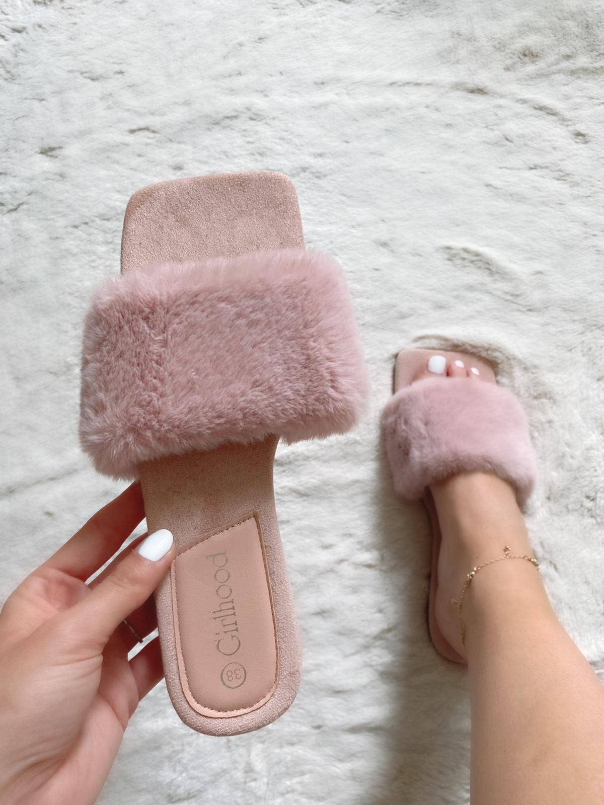 Blush Pink Fuzzy Mules in all size